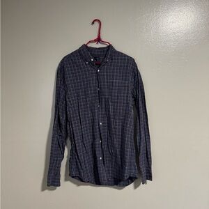 vintage GAP navy blue nerd plaid slim fit button long sleeve shirt mens large